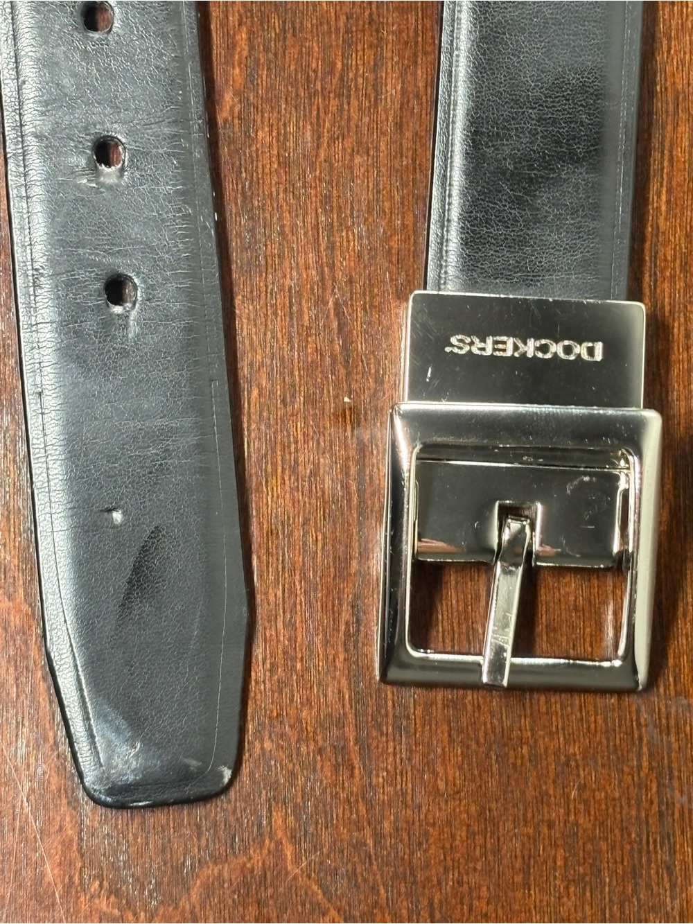 Dockers Black/Brown leather reversible belt with Silver Buckle